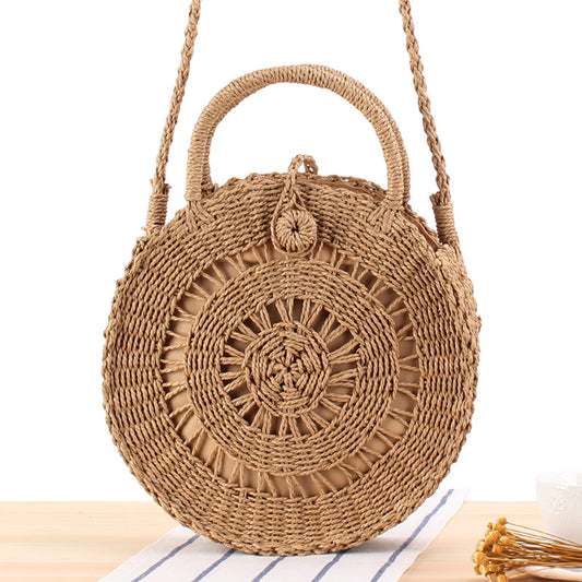 Round Hand Woven Straw Purse