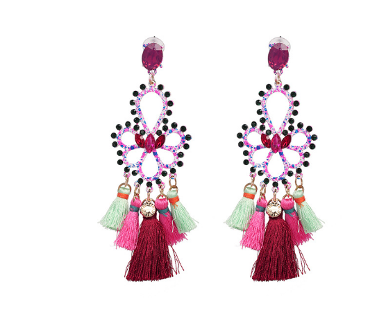 Jeweled Tassel Dangle Earrings