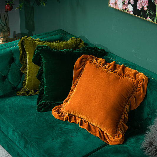 Velvet Ruffle Decorative Throw Pillow