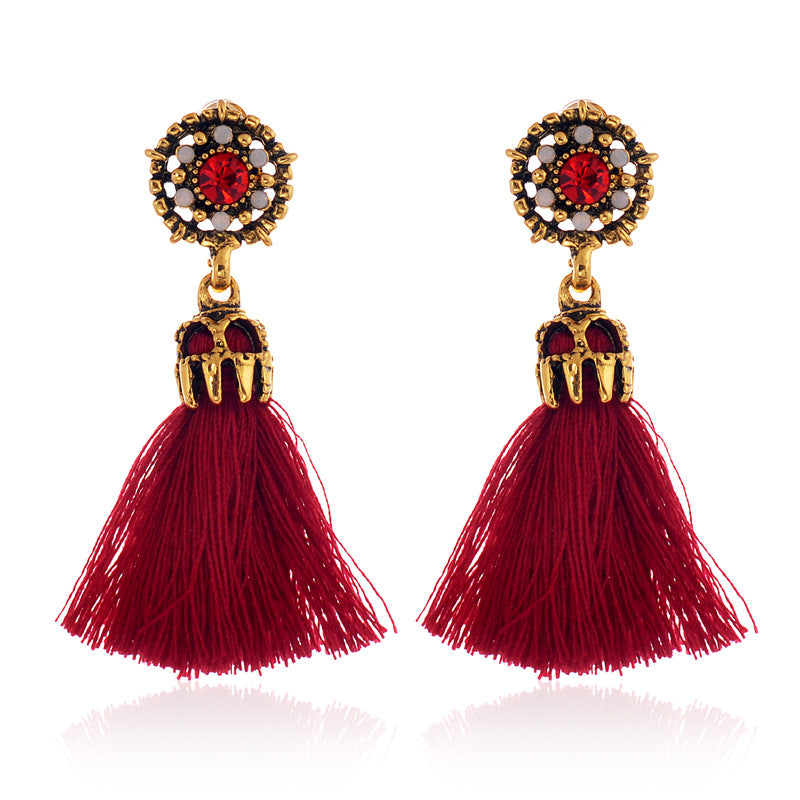 Jeweled Tassel Dangle Earrings