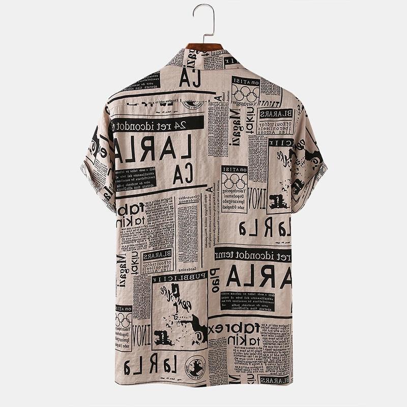 Men's Vintage Newspaper Print Button Shirt