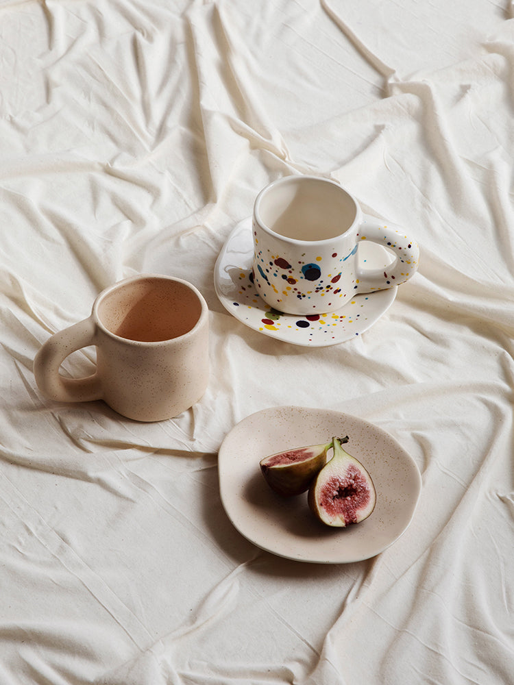 Speckled Nordic Mug with Irregular Shaped Saucer