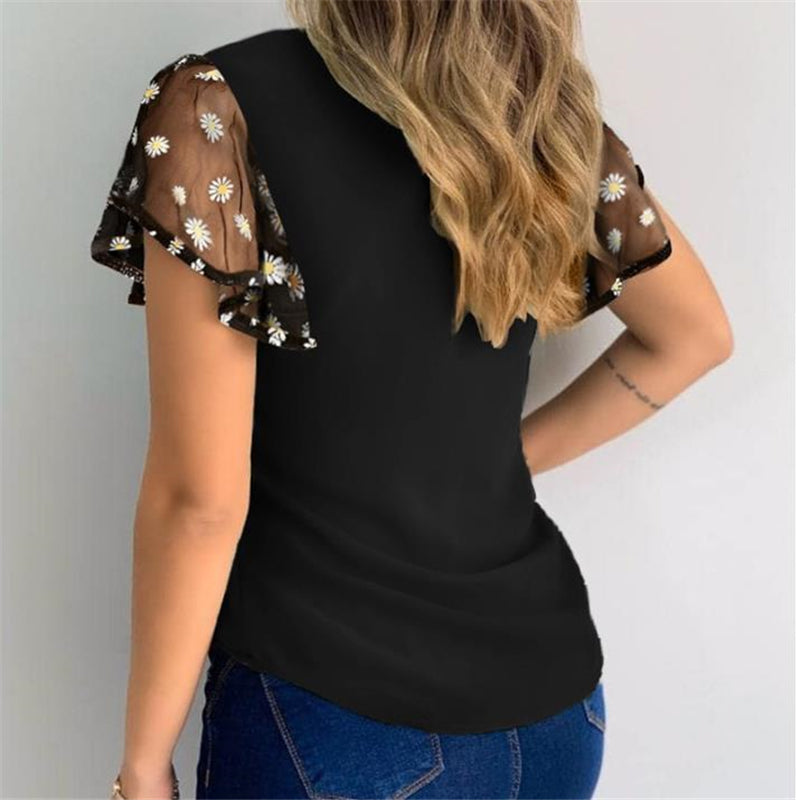Daisy Mesh Flutter Sleeve Top