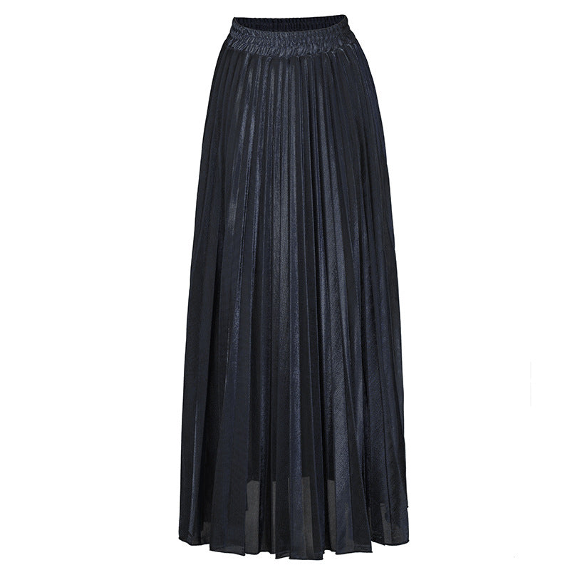Accordion Pleated Metallic Maxi Skirt