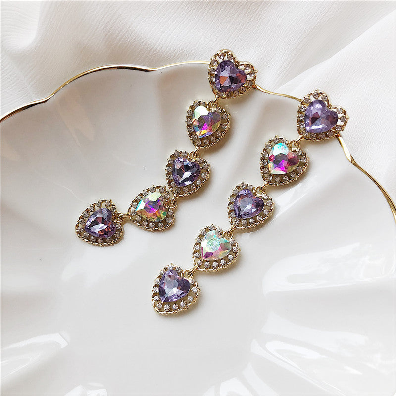 Royal Purple Heart Shoulder Duster Earrings