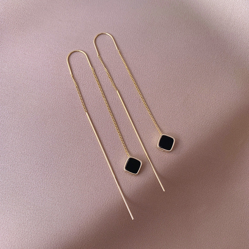 Black Diamond Threader Earrings