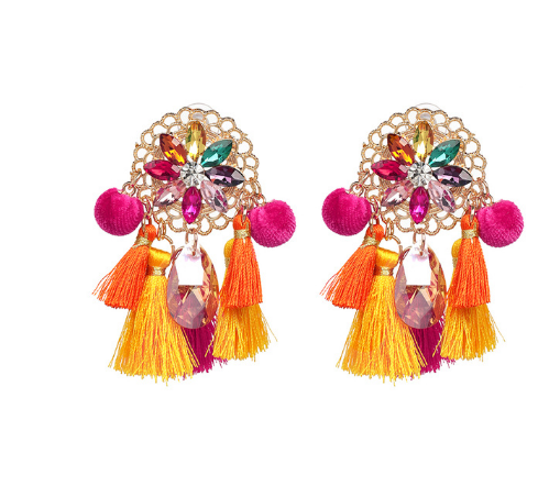 Jeweled Tassel Dangle Earrings