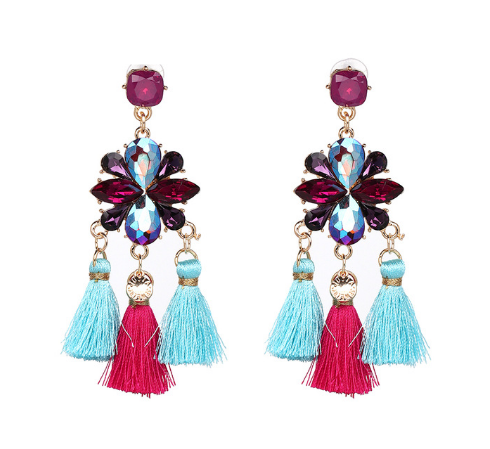 Jeweled Tassel Dangle Earrings