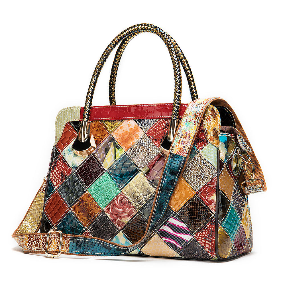 Vintage Leather Patchwork Handbag Purse