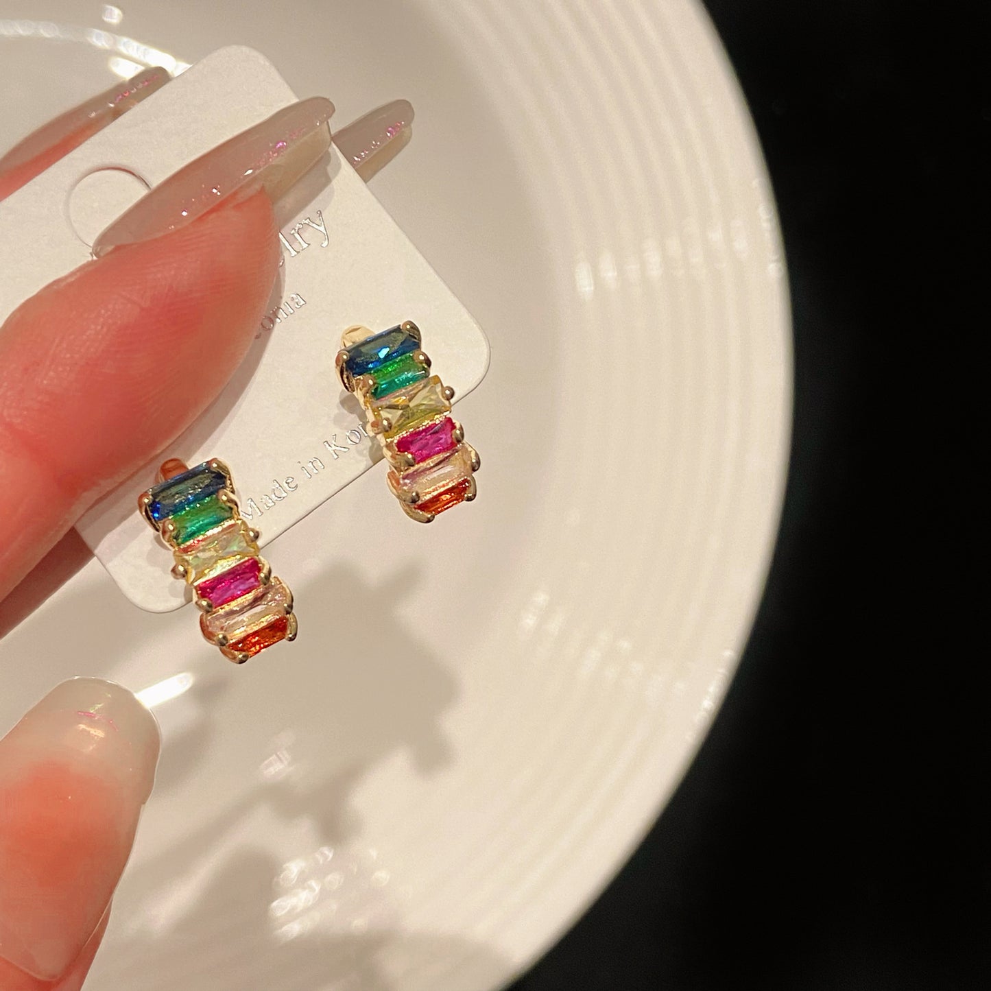 Colorful Zircon C Shape Hoop Earrings
