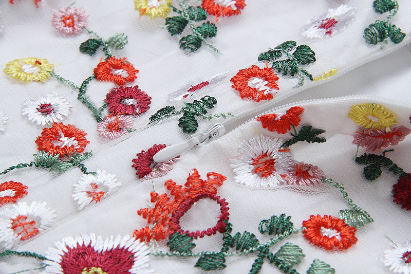 Layered Lace Embroidered Flowers Dress