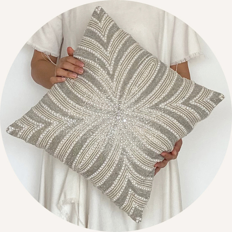 Floral/ Botanical/ Pearl Beadwork Decorative Throw Pillow