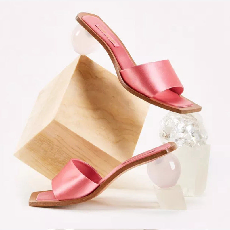 Glass Ball Satin Kitten Heel