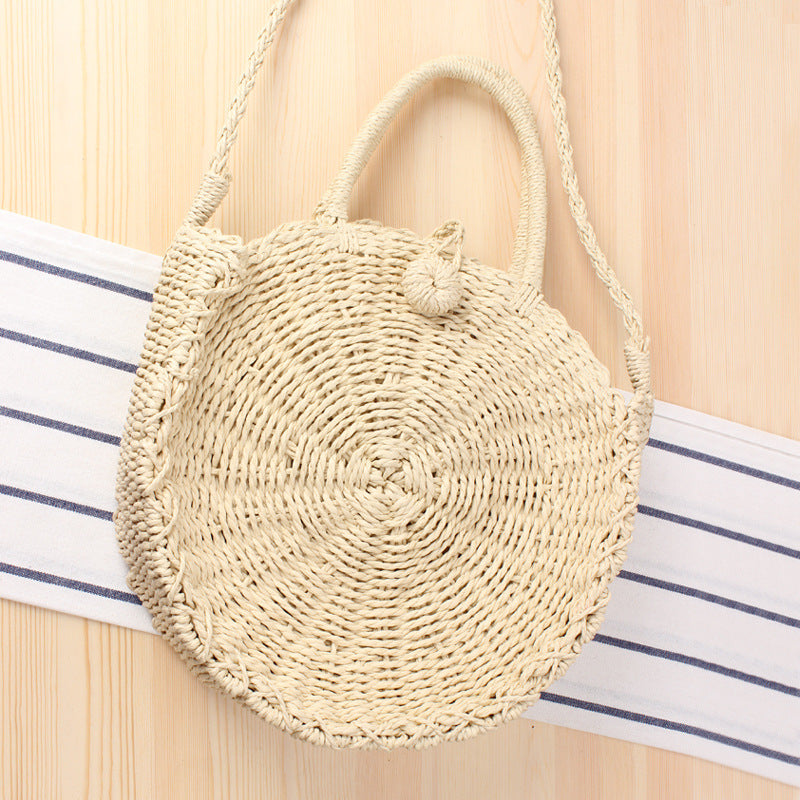Round Hand Woven Straw Purse