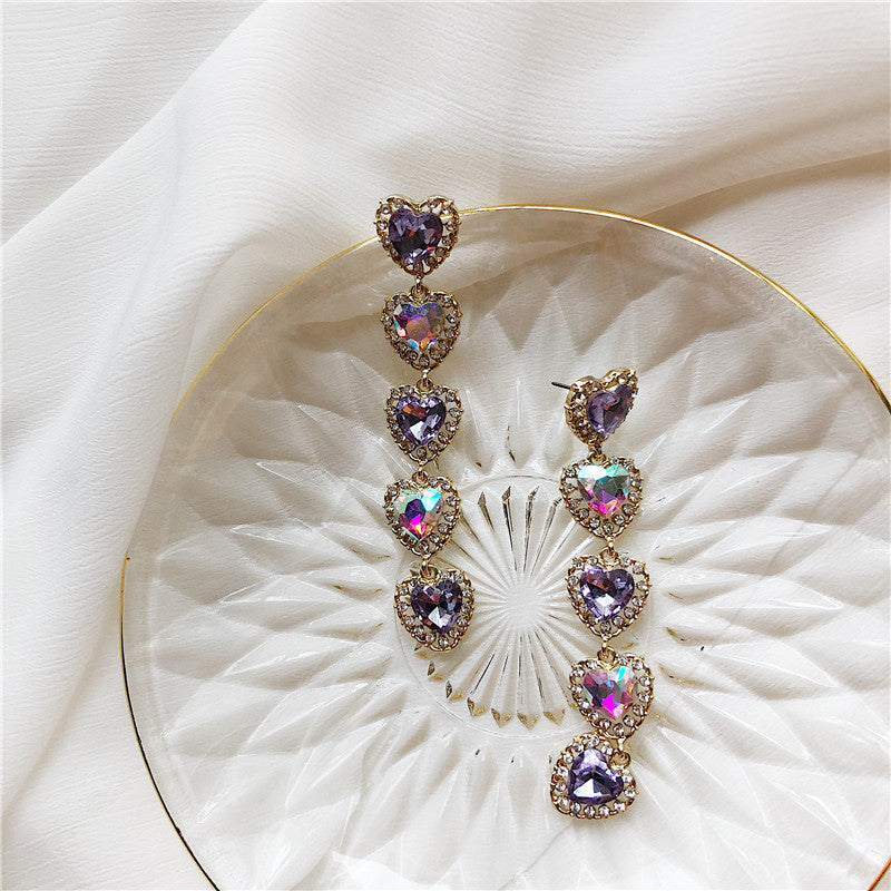 Royal Purple Heart Shoulder Duster Earrings