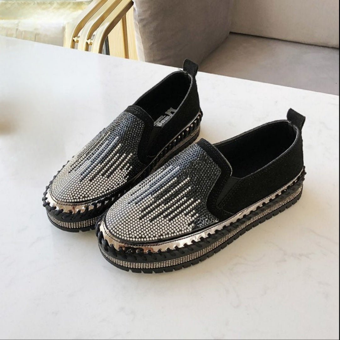 Rhinestone Slip-On Platform Loafers