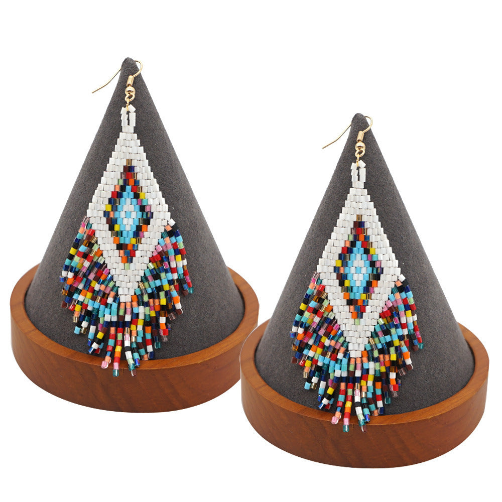 Multicolor Aztec Western Beaded Tassel Drop Earrings