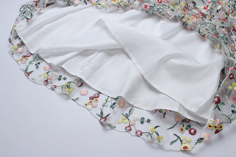 Layered Lace Embroidered Flowers Dress