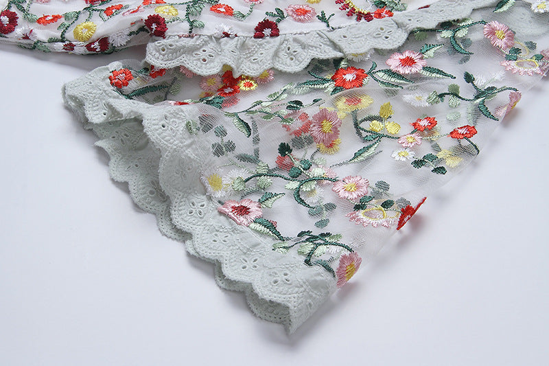 Layered Lace Embroidered Flowers Dress