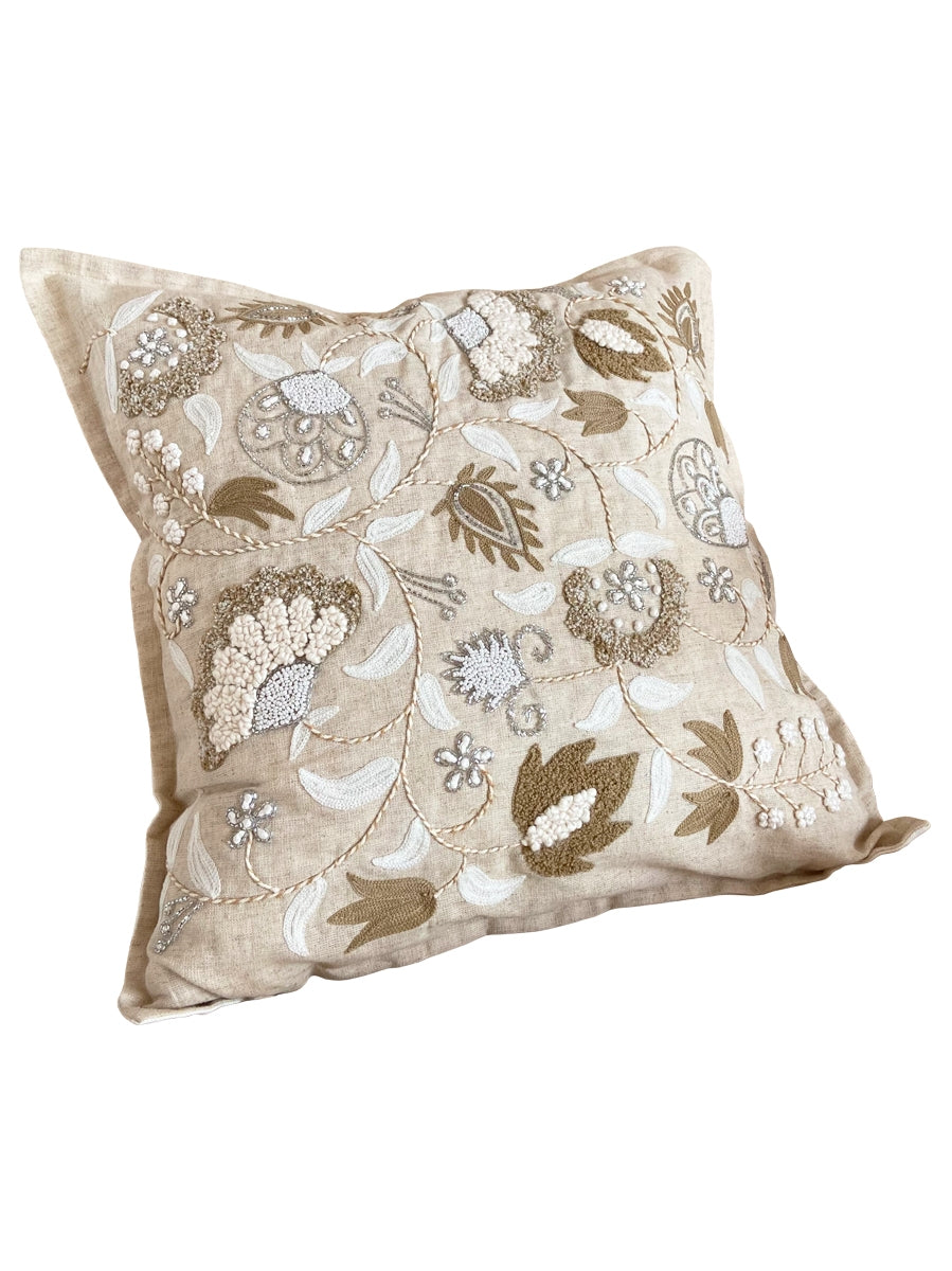 Floral/ Botanical/ Pearl Beadwork Decorative Throw Pillow