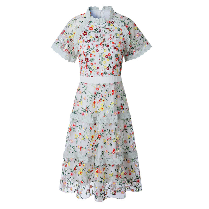 Layered Lace Embroidered Flowers Dress