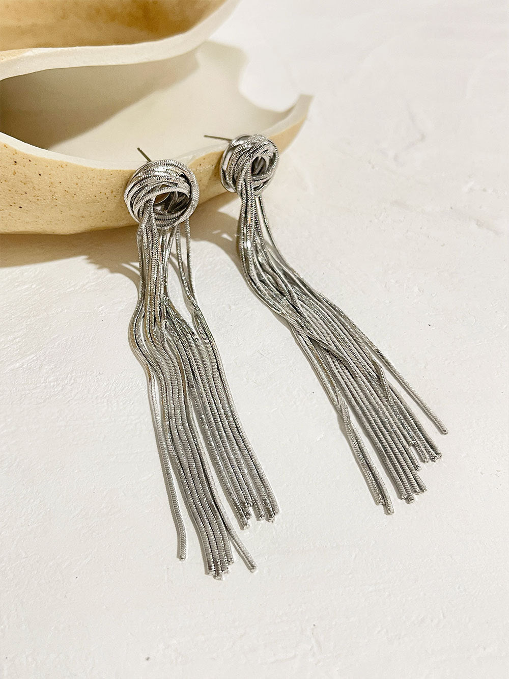 Metallic Tassel Shoulder Duster Earrings