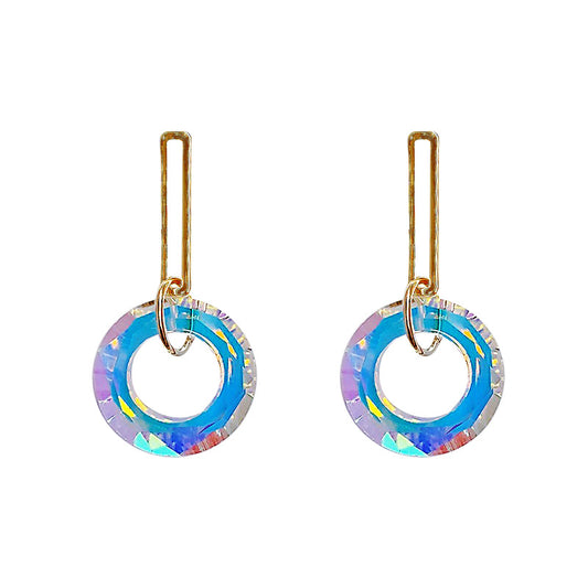O Shape Irridescent Crystal Dangle Earrings