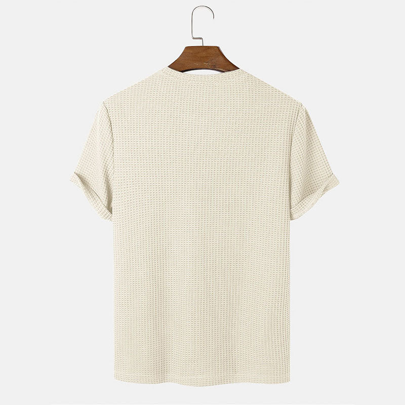 Men's Waffle Knit Solid Color Round Neck Shirt