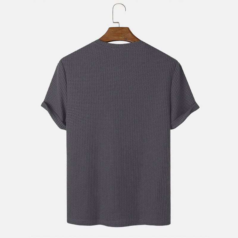 Men's Waffle Knit Solid Color Round Neck Shirt
