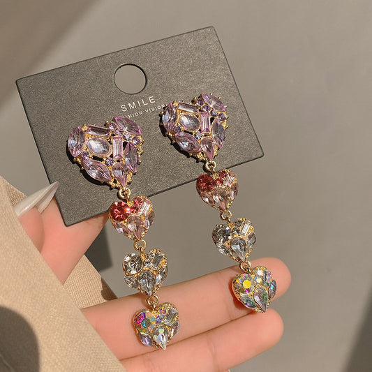 Crystal Heart Shoulder Duster Earrings